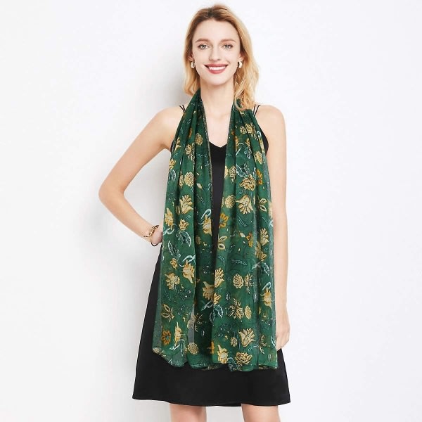 Lättviktsscarf Mode Print Damscarf i bomull Pannband Julklapp Grön