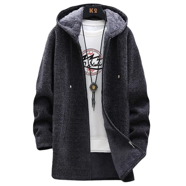Män Huva Fleece Fodrad Vinterkappa Varm lång tröja Jacka Ytterkläder Dark Grey M