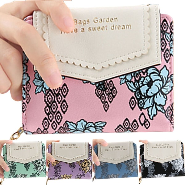 Womens Retro Floral Short Mini Coin Credit Card Wallets Black