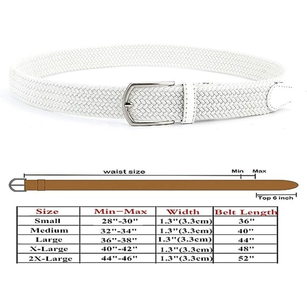 Flätade canvasvävda elastiska stretchbälten för män/kvinnor/junior (vit) 110 cm, XL