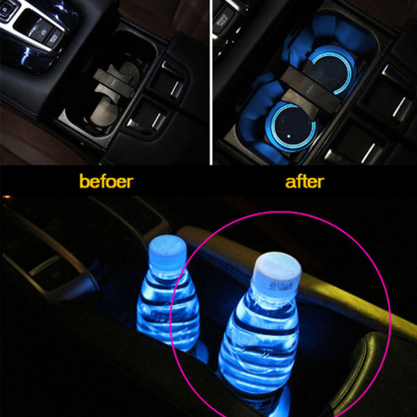 LED Bilkopp Matunderlägg Dryckshållare RGB Light Pad USB Färgglad Atmosphere Lamp