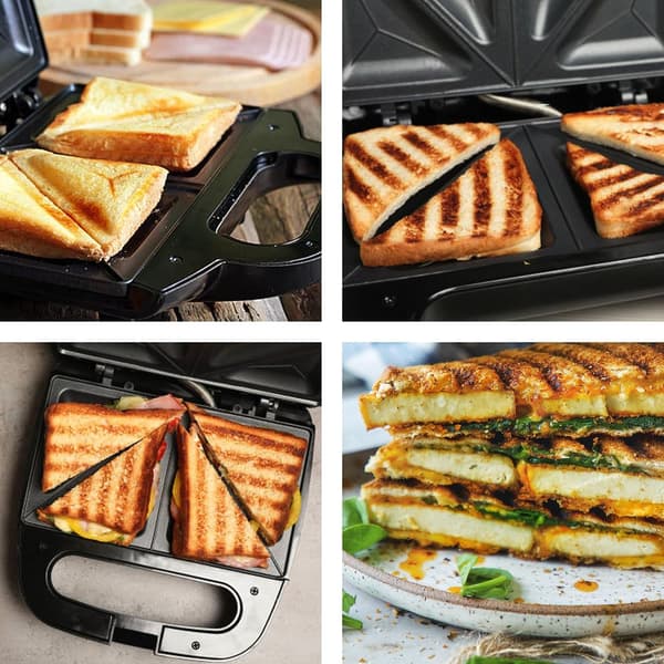 Sandwich Maker Brödrost Köksmaskiner med Nonstick Grillplattor, Svart