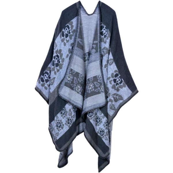 Dam Boho Open Front Poncho Stickad Pläd Sjal Wrap Cape