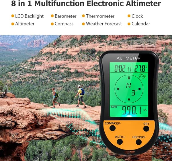 Multifunktion Bakgrundsbelysning Höjdmätare Barometer Kompass Termometer Klockkalender för utomhusklättring