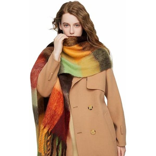 Cashmere Stor färgad plädscarf för kvinnor, varm omlott halsduk, orange