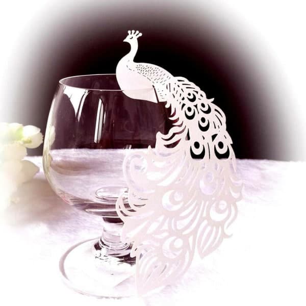 Peacock Wine Glass Card / Bröllopsbordsdekoration / Creative Gold 50 PC