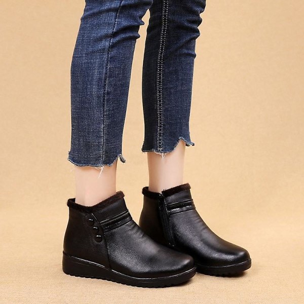 Mode Vinter Kvinnor Läder Ankel Warma Boots brun 5
