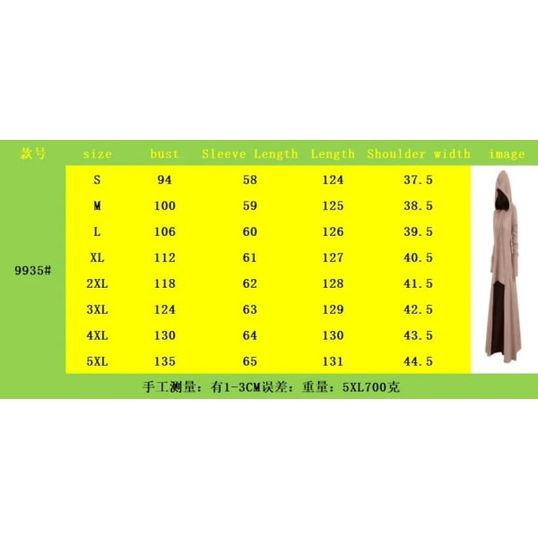 Retro Long Cape Gothic Hoodie Jacka Plus Size Enfärgad Långskjorta Toppjacka Cosplay Costume M