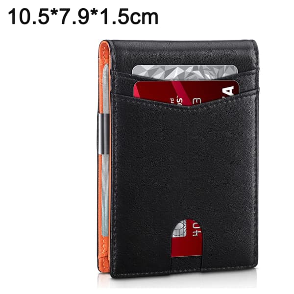 Case 100% läder in- och utsida, stöldskyddsborste rfid Black+Orange