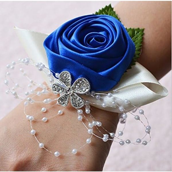 1 Styck Bröllop Brudtärna Brud Handled Corsage Dekorativ Hand Blomma, Mörkblå