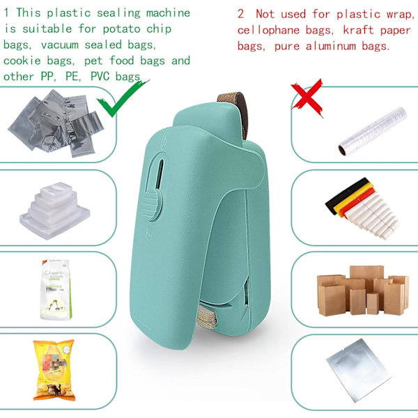 Handhållen pås thermal vakuumförsegling, 2-i-1 försegling och pappersskärare, plastpåsar matkonserver (grön)