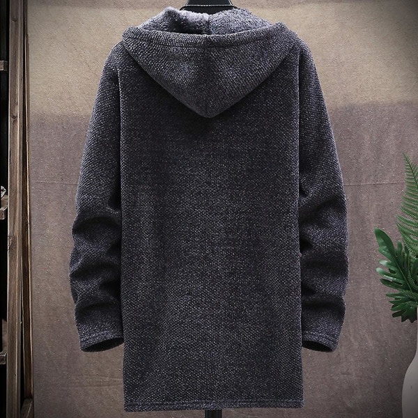 Män Huva Fleece Fodrad Vinterkappa Varm lång tröja Jacka Ytterkläder Dark Grey M