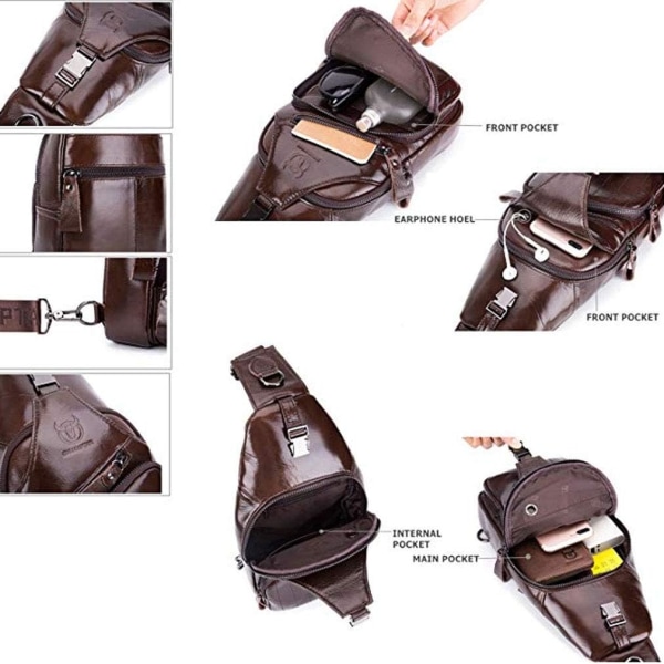 Axelremsväska i läder Crossbody Herr Dam Resor Utomhussporter, Ryggsäck