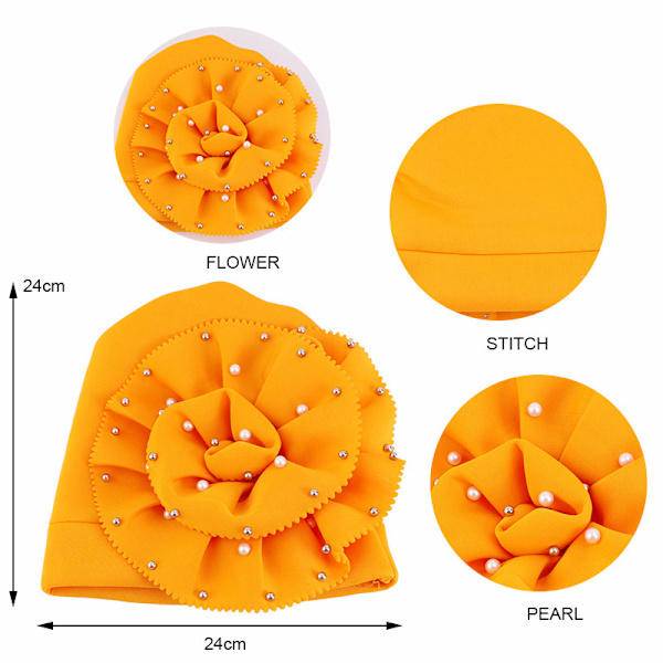 Huvudduk i bomullssjal omlott huvudduk för dam cap pärlrosad ros detalj (orange)