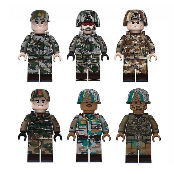 6st militär byggkloss figur tredje part polissoldat Commander monterad leksaksväska