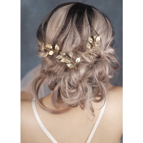 Brud hårtillbehör Hårnålar Clip Bobby Pins Vintage Gold Leaf Bridesmaid Headpiece Anpassat bröllopspaket med 3
