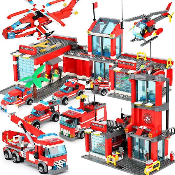 Brandbil Byggnad Helikopter | Set - City Building Blocks - 1074pcs