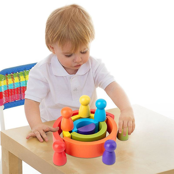 Gör-det-själv barns regnbågsleksak i trä Kreativ träregnbåge staplade balansblock Baby Pedagogiska leksaker för barn