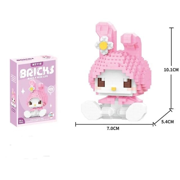 Byggkloss Sanrio Anime Figur Kuromi Monterade leksaker Dekorativ prydnad Modell Min Melodi Barnpussel Gåvor My Melody