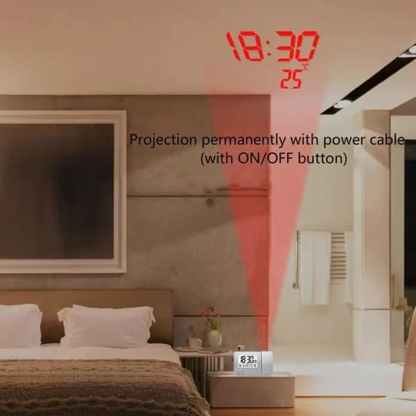 Projektionsväckarklocka för sovrum med termometer och hygrometer, digital takprojektionsklocka med LED-display