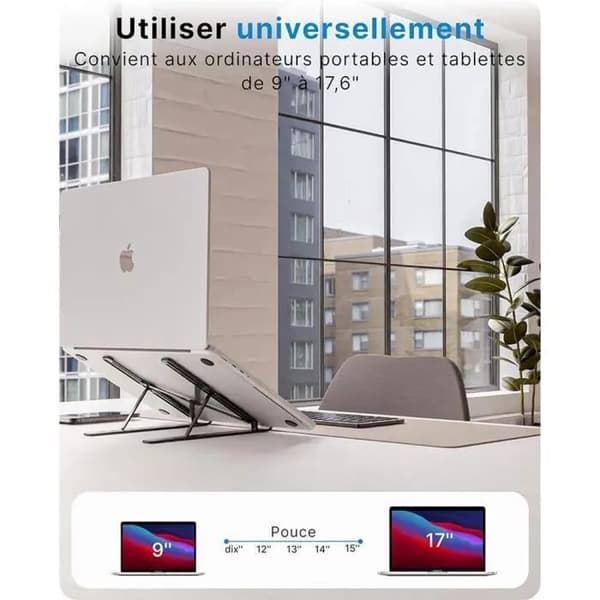 E-TEC Hopfällbart Laptop-/surfplatteställ - Aluminium - 7 justerbara vinklar - Silver