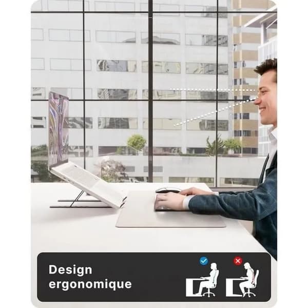 E-TEC Hopfällbart Laptop-/surfplatteställ - Aluminium - 7 justerbara vinklar - Silver
