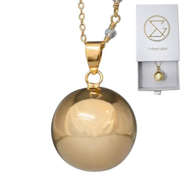 Graviditetsbola i slät guld med kedja - ANAIS (Semi-pärlkedja/vit kristall) - äkta guldpläterad - presentförpackning för gravida kvinnor