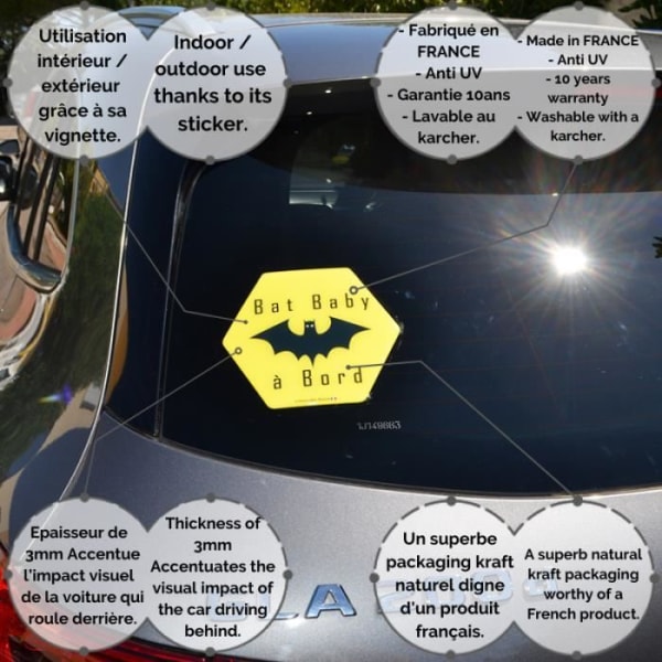 Självhäftande / Sticker "Baby on Board" Bat baby för bil - Tillverkad i Frankrike