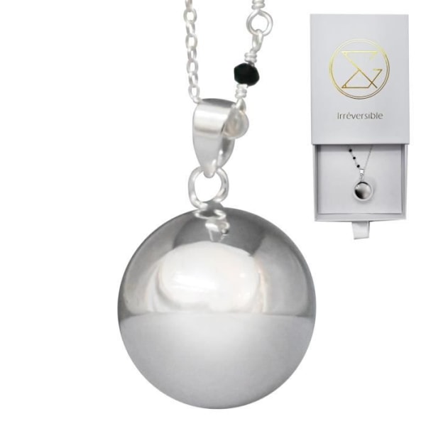 Slät silver graviditetsbola med kedja - GIULINA (Semi-pearl kedja/svart kristall) - äkta silverpläterad - presentförpackning f