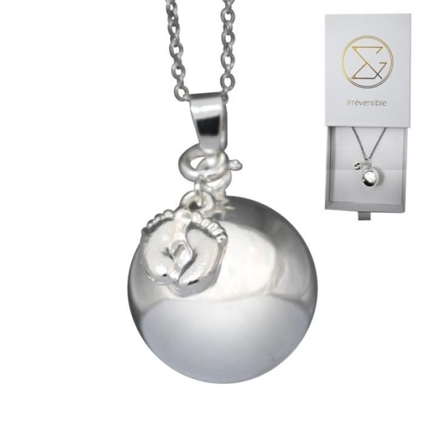 Slät silver graviditetsbola med kedja - EVA (fötter) - äkta silverpläterad - presentförpackning för gravid kvinna
