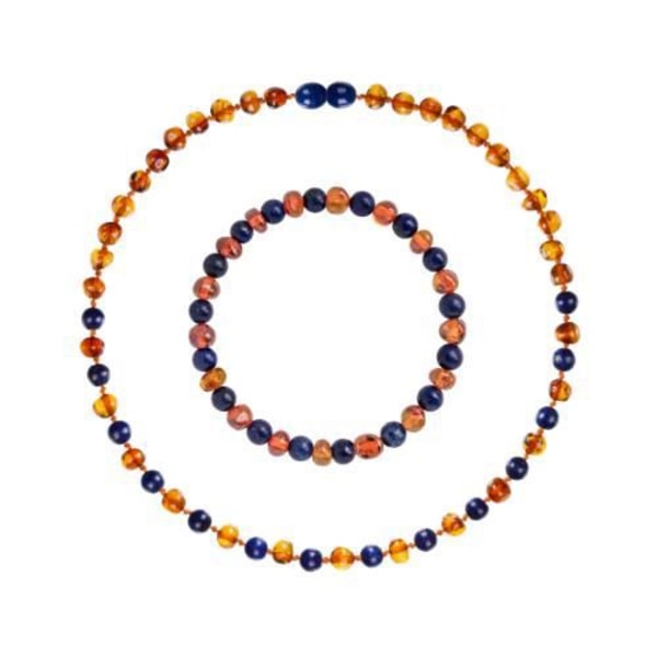 Box babyhalsband och vuxenarmband - Amber och lapis lazuli - Naturstenar - Dygder - Presentidé - Naturlig metod - Fördelaktigt