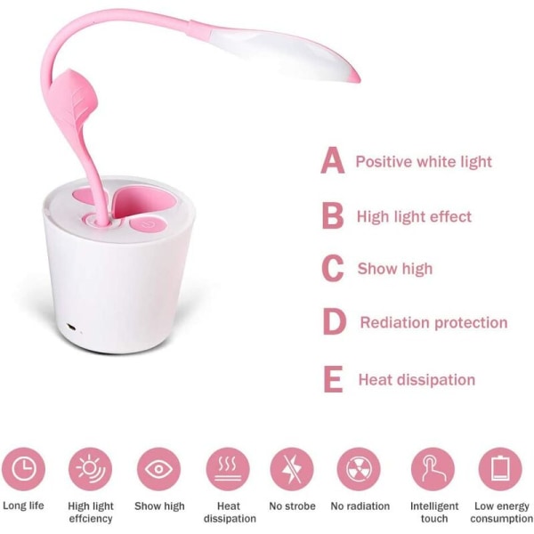 Pink 10*10*41CmUSB Storage Pen Holder Creative Student Learning Desk Lamp Tease Miao Touch Charging Desk Lamp，Suitable f