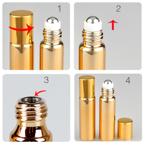 7 st påfyllningsbara parfymflaskor i glas, eterisk olja, rollerflaskor, bärbara lätta tomma roll-on-flaskor för resor, 10 ml, gyllene