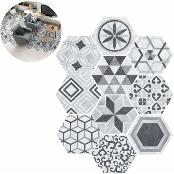 Industrial Style Nordic Hexagon Tile Stickers Non-Slip Wall Stickers 10pcs (200mm*230mm) for Home and Garden Decoration