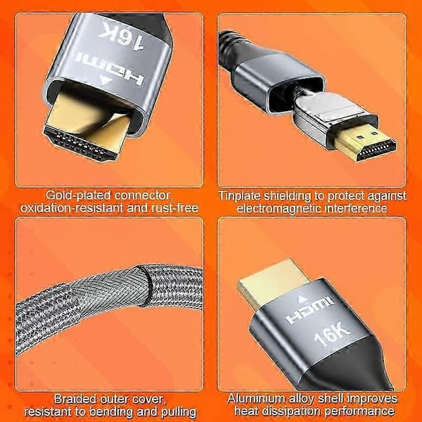 HDMI 2.2 Ultra HD 16K Video Cable 2m, 96Gbps Bandwidth, 15360 x 8640 60Hz, Gold-Plated Connector, Dynamic HDR, Multi-Layer Shielding 1m