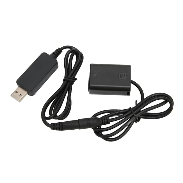 Sony A7 A7R A7S II FW50 DC Kobler Dummy Batteri USB Adapter Kabel Svart Full Dekoding