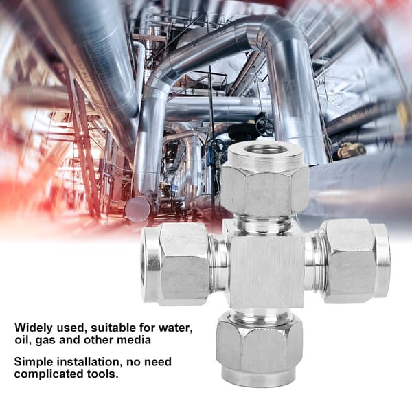 Rostfritt Stål 4-vägs Rörkoppling Vattenrörsmutter Adapter 10mm