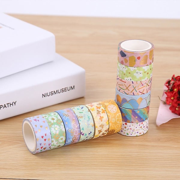 Washi Tape, 12 rullar Washi Tape Set Dekorativ Washi Tape Söt Guldfolie Blomma Dekorativ maskeringstejp för gör-det-självkonst och hantverk, 15 mm X 3 m