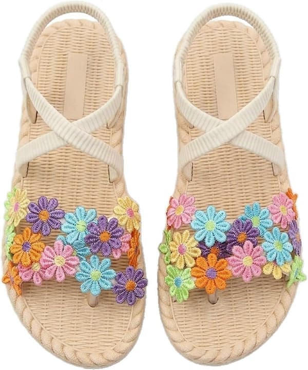 Sommerblomstrede flade sandaler til kvinder, elegante sandaler med åben tå og elastisk ankelrem til ferie Multicolor 6.5