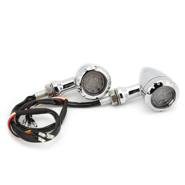 2 stk. Motorcykel LED Blinklys Retro Gul Rød Lys Forkromet Universal