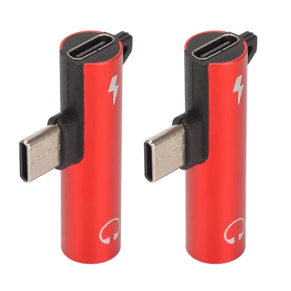 2 STK USB C til 3,5 mm lydstikadapter 2 i 1 opladning lyd ABS til telefon tablet rød