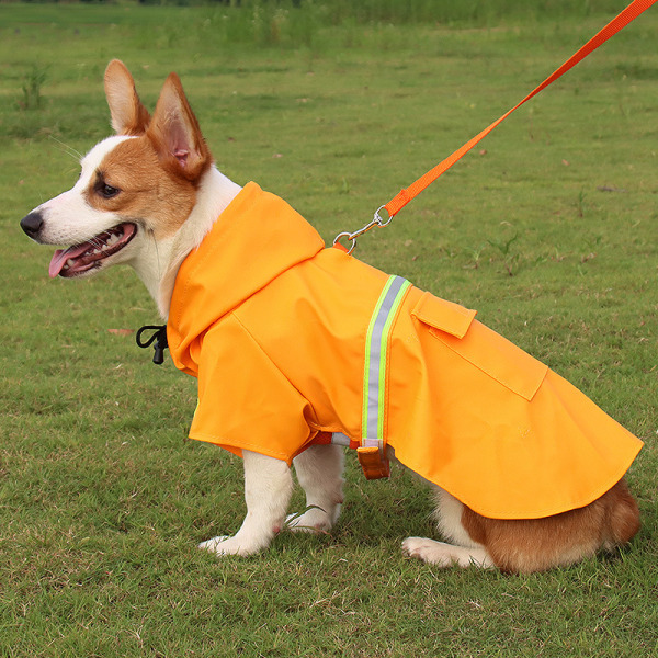 Hooded Big Dog Rain Poncho Reflekterande regnjacka för hundar Husdjurskläder - Orange M 2 - 3kg,