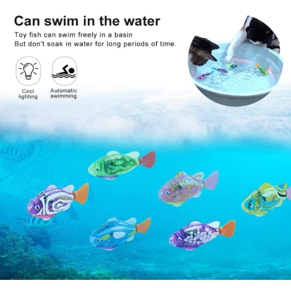 Interaktivt robotfiskelegetøj til kat/hund (4 stk), aktiveret svømning i vand med LED-lys, svømmebad plastfisk T