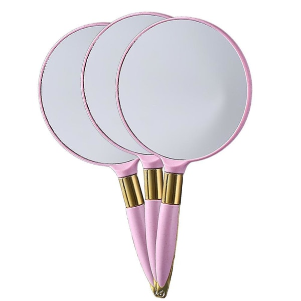 Håndspejl, håndholdt spejl med håndtag, high-definition retro makeup spejl Beauty dressing Bærbar håndbagage Pink