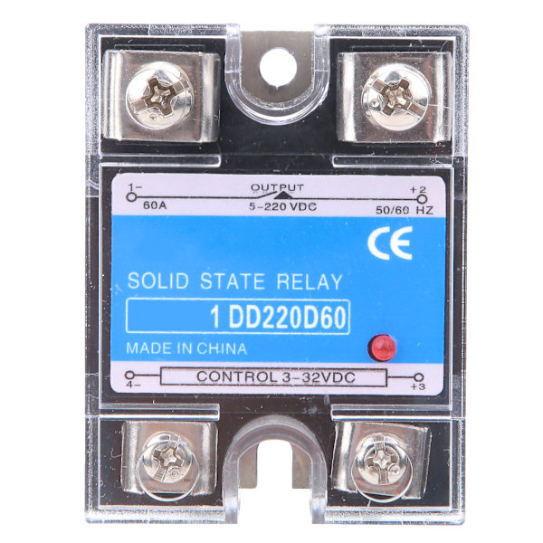 Solid State Relæ DC SSR Input 3-32VDC Belastning 5-220VDC 60A Kontrolrelæ