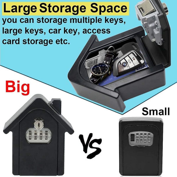 Nyckelskåp Väggmonterad nyckellåda med digital kod och nödnycklar, stort nyckelskåp Xl-storlek utomhus nyckelskåp för hem, kontor, fabrik, garage (svart)