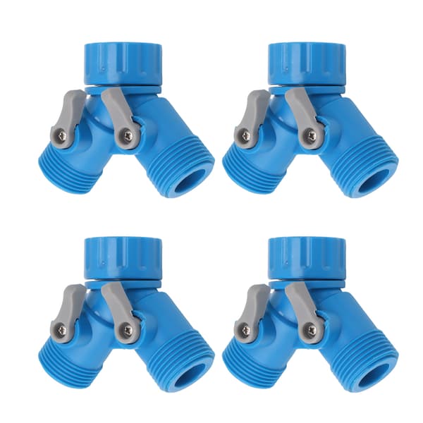 Hane Y Splitter 2 Vejs 2 Ventiler Haveslange Connector EU Standard Blå 4 stk