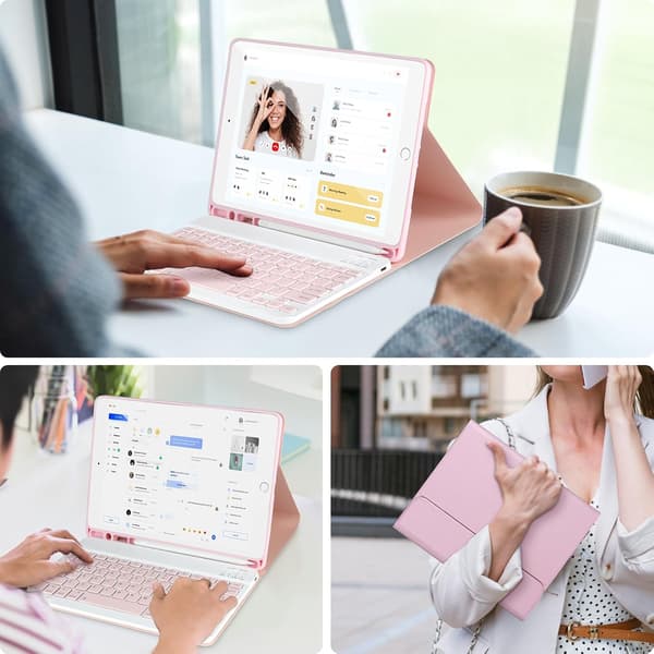 Keyboard Case for iPad 10.2/Pro10.5/Air 3, iPad Case with Keyboard, Detachable Bluetooth Keyboard, with Pen Holder, Pink