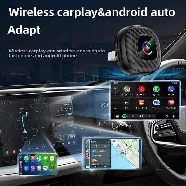 Langaton CarPlays-sovitin viiveettömällä yhteydellä, vakaa langaton Android Auto -sovitin ääniohjaustoiminnolla Black