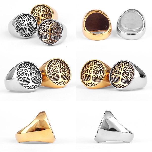 Tree of Life Amulett Rostfritt stål Herrringar Enkel Elegant Charm För Manlig Pojkvän Biker Smycken Kreativitet Gold Silver